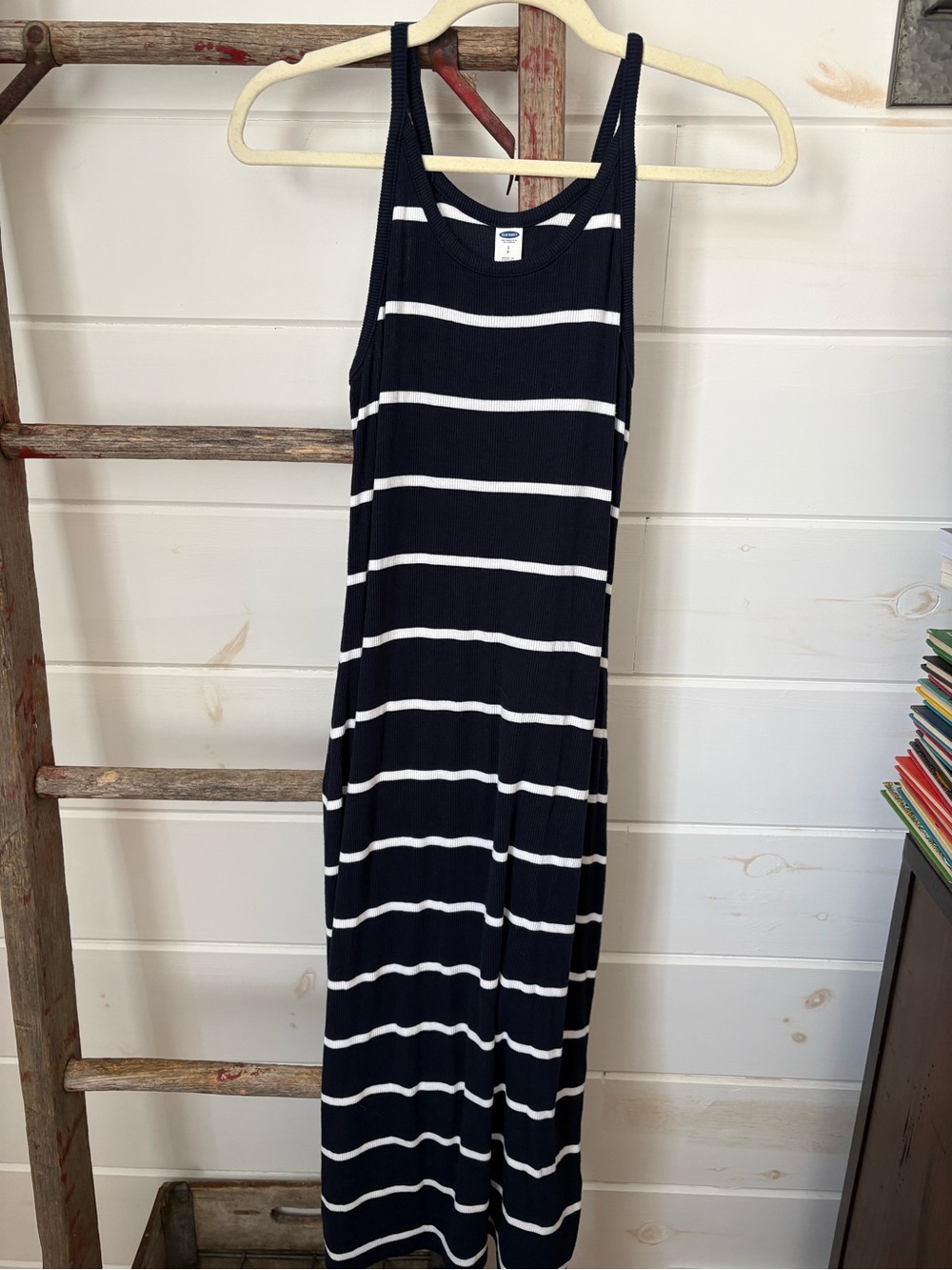 Old Navy Navy and White Striped Racerback Maxi Dress